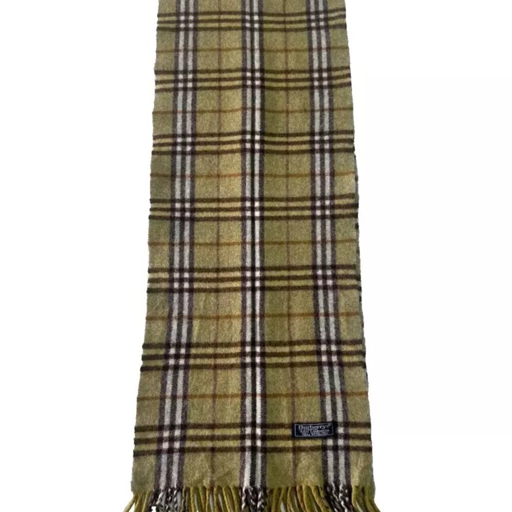 Burberrys Classic Check Scarf Green 100% Lambswool Unisex Scarf Made In England - Picture 4 of 7